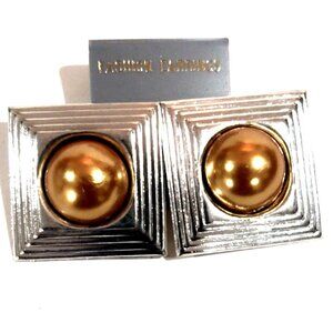 Dual Tones Silver & Gold Square Earrings -Elegant 1.25" Dainty Jewelry for Women